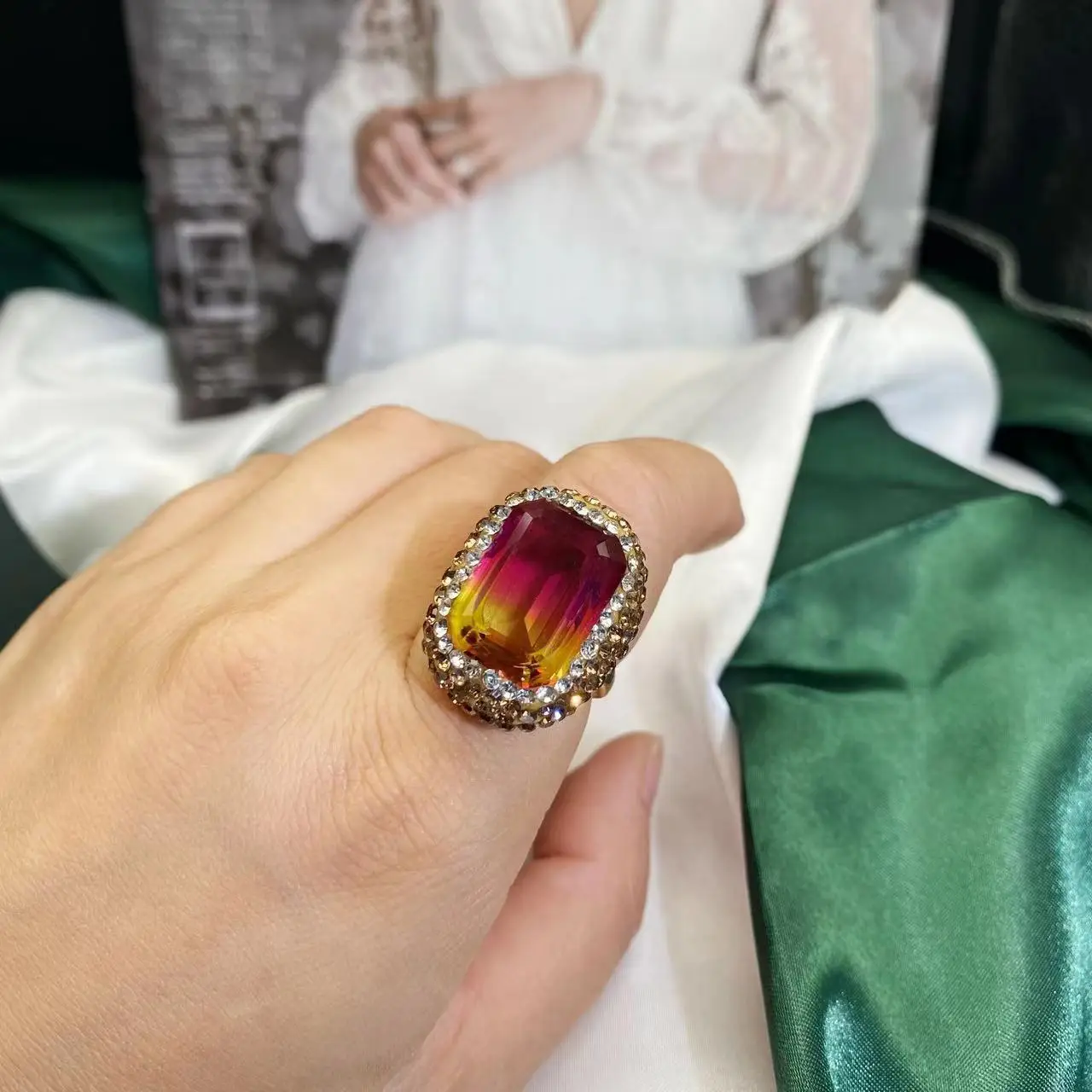 Natural Rainbow Sudan Stone Women's Ring - Image 2