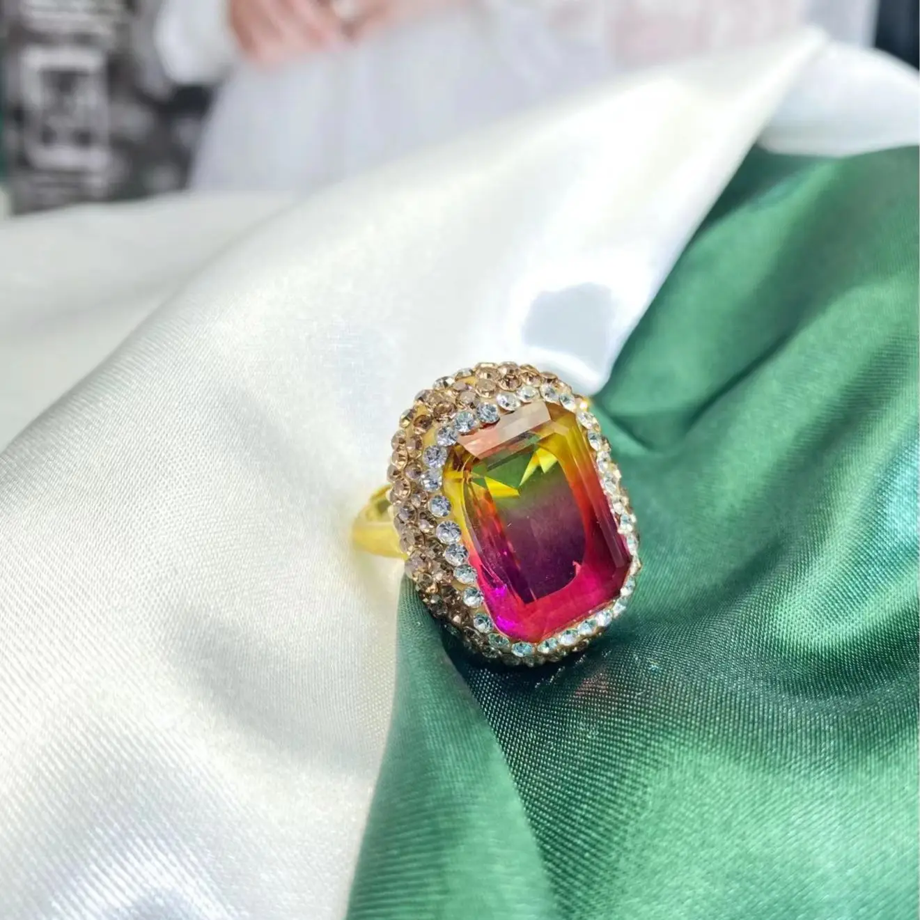 Natural Rainbow Sudan Stone Women's Ring - Image 4