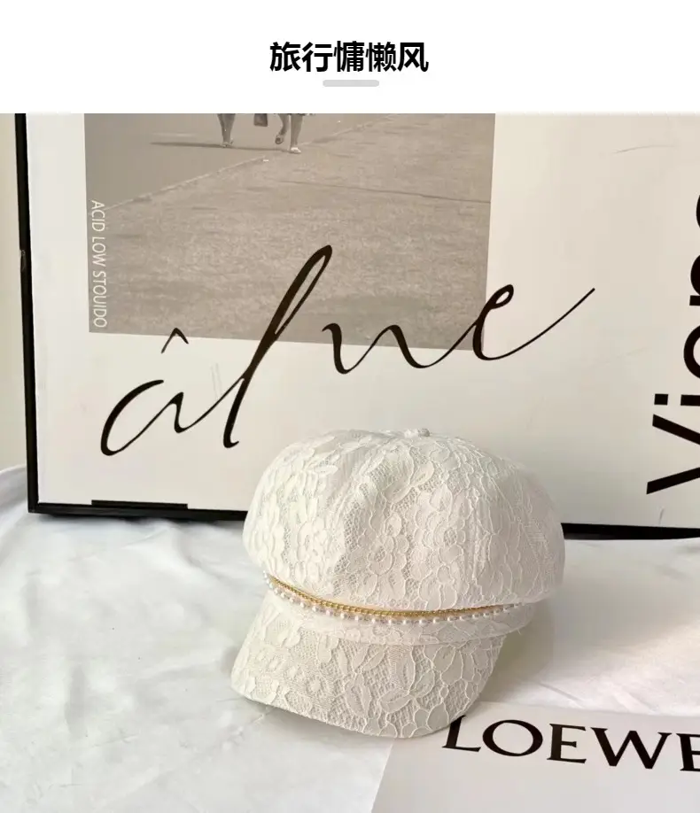 Women French Style Lace Hat with Rhinestones — feature 7