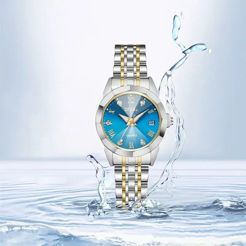 ORSGA Ladies Blue Dial Luxury Quartz Watch Solid Steel Band - Image 6
