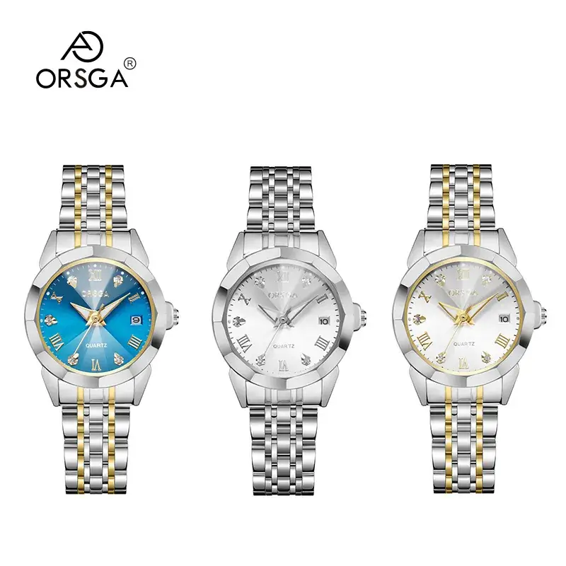 ORSGA Ladies Blue Dial Luxury Quartz Watch Solid Steel Band - Image 7