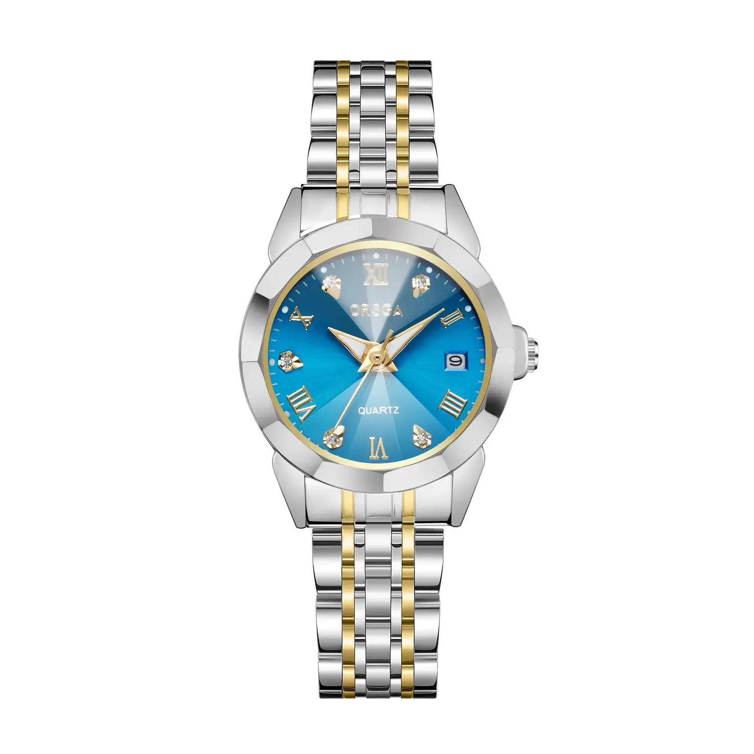 ORSGA Ladies Blue Dial Luxury Quartz Watch Solid Steel Band - Image 8