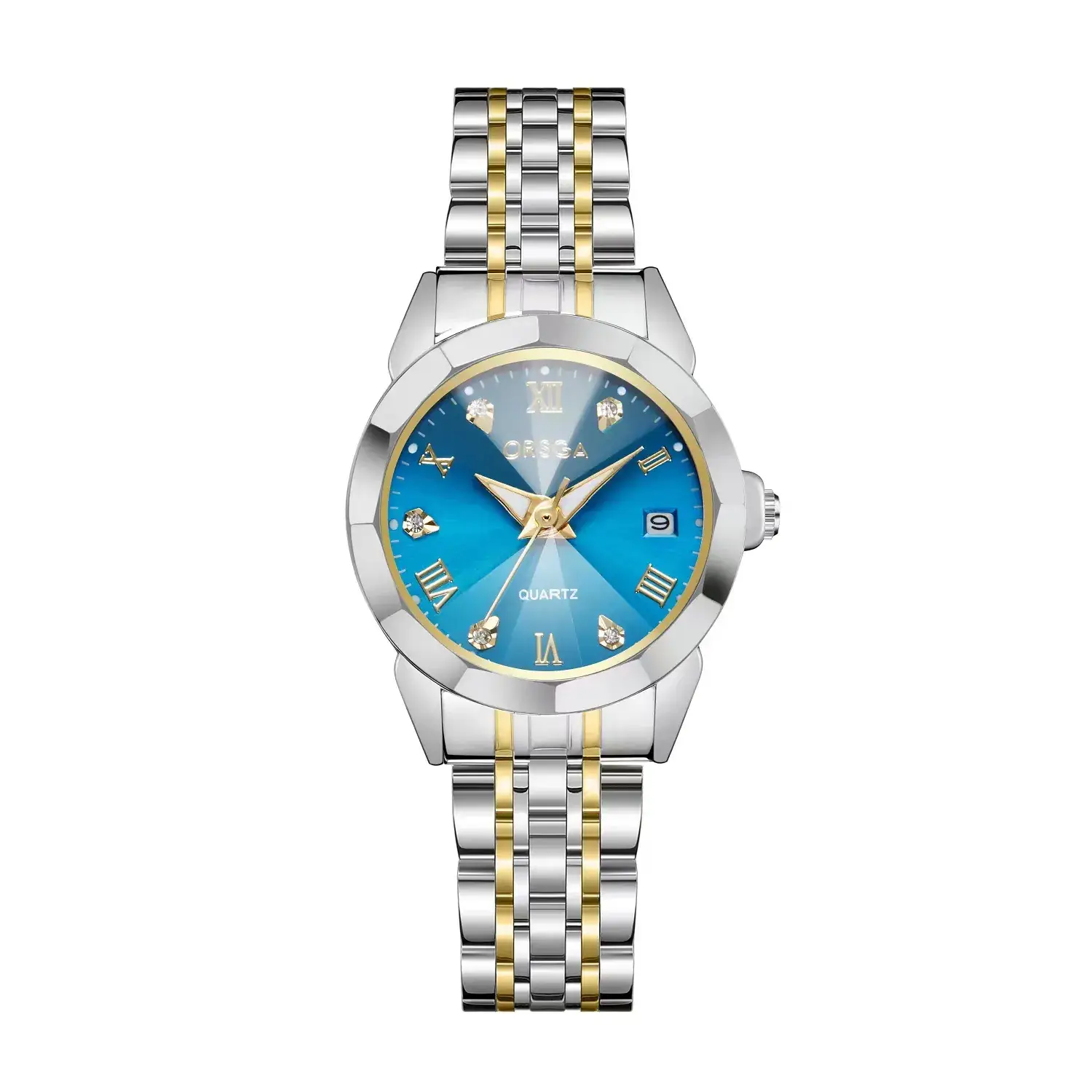 ORSGA Ladies Blue Dial Luxury Quartz Watch Solid Steel Band - Image 3