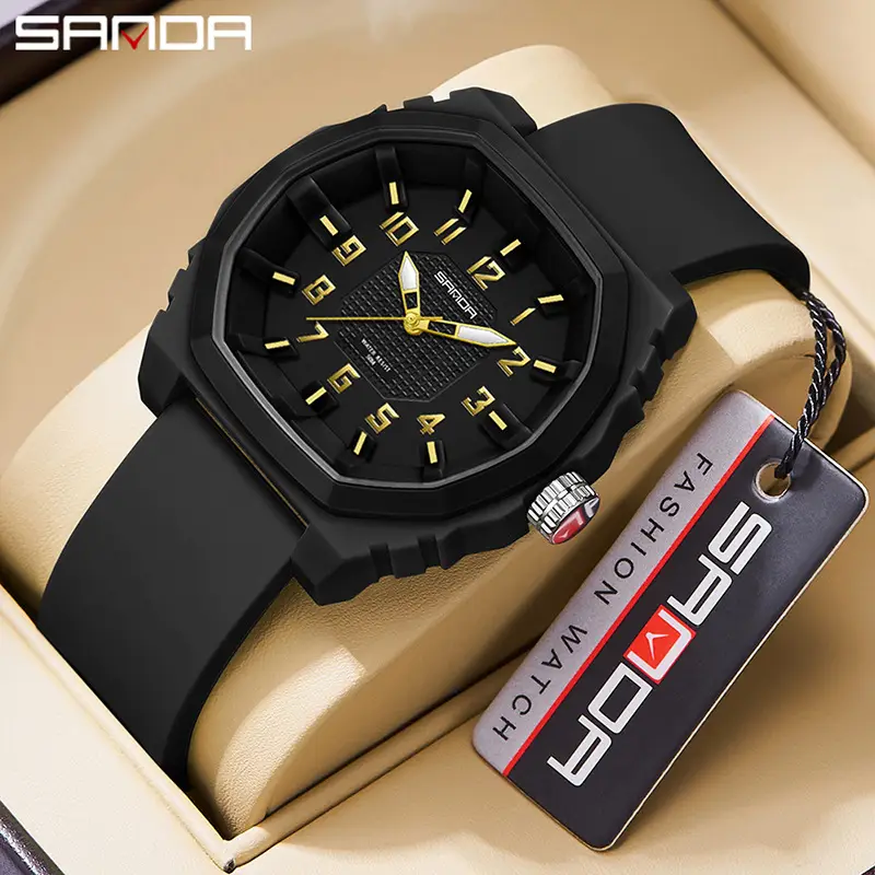 Sanda Men's Black Quartz Watch for Students Sports