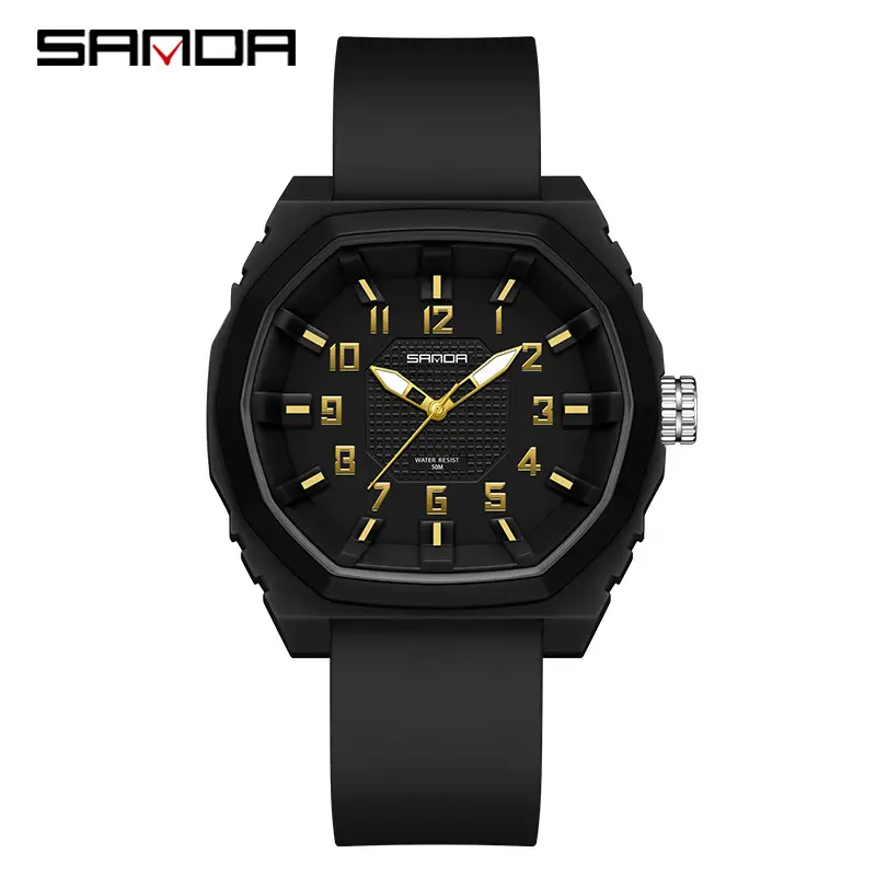 Sanda Men's Black Quartz Watch for Students Sports