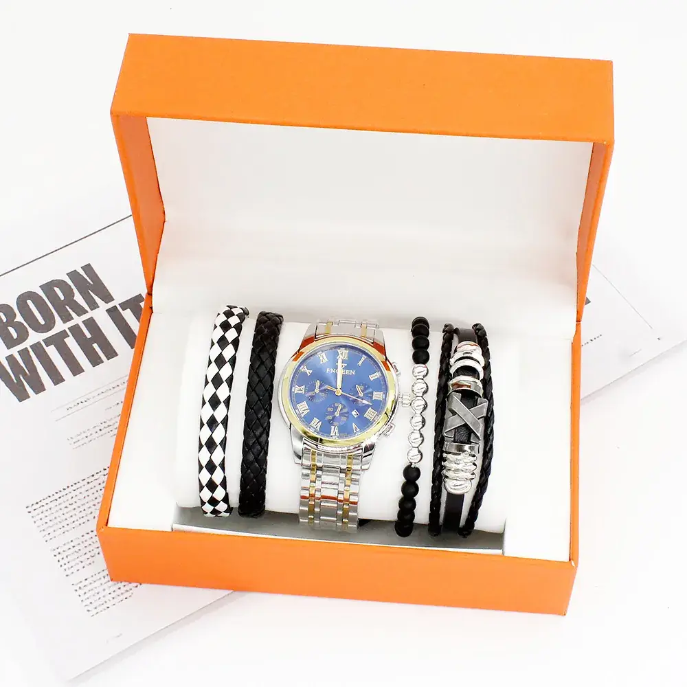 Men's Quartz Bracelet Watch Set 4pcs with Box