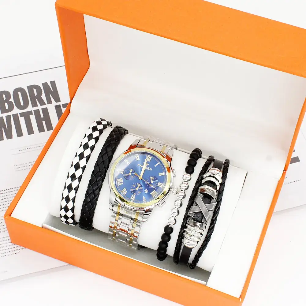 Men's Quartz Bracelet Watch Set 4pcs with Box