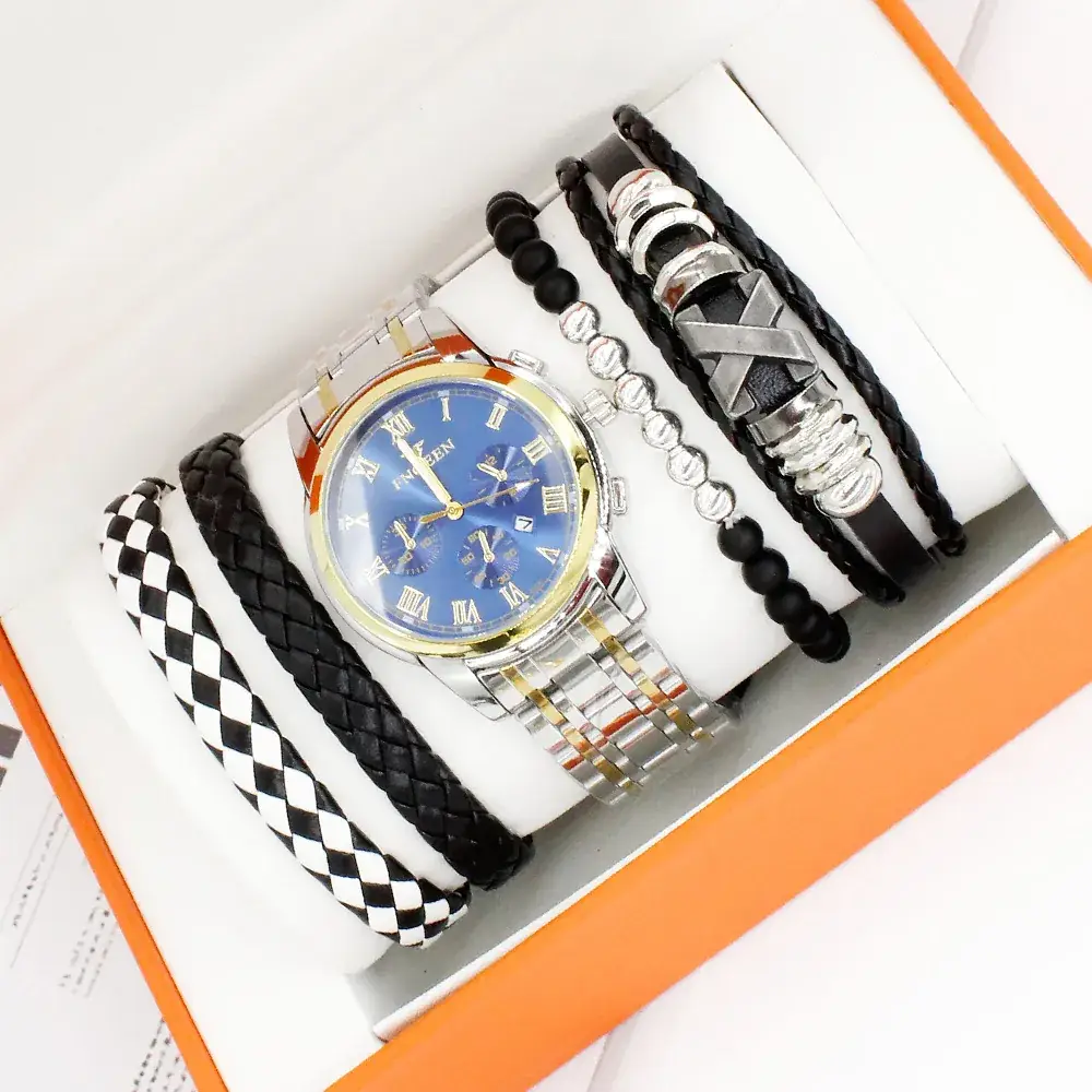 Men's Quartz Bracelet Watch Set 4pcs with Box