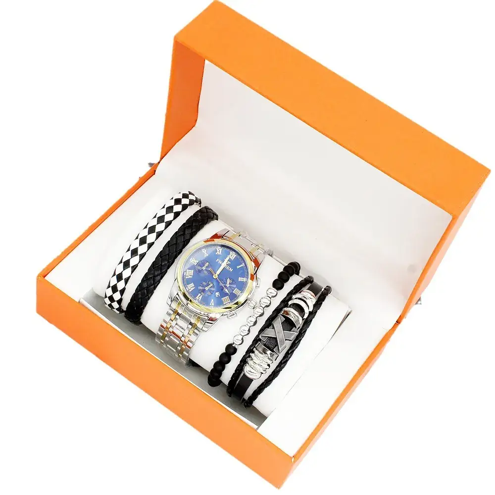 Men's Quartz Bracelet Watch Set 4pcs with Box