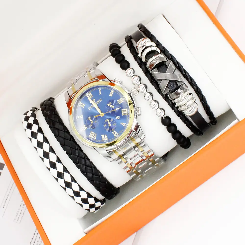 Men's Quartz Bracelet Watch Set 4pcs with Box — feature 2