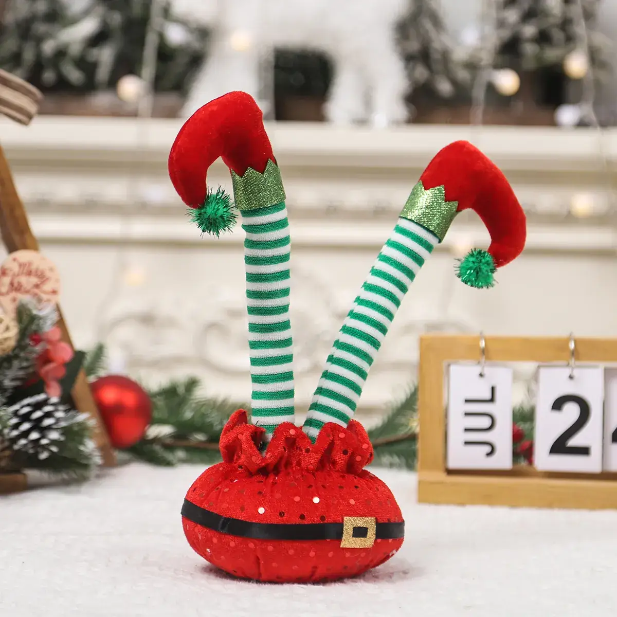 Christmas Elf Foot Decor Red Green Striped
