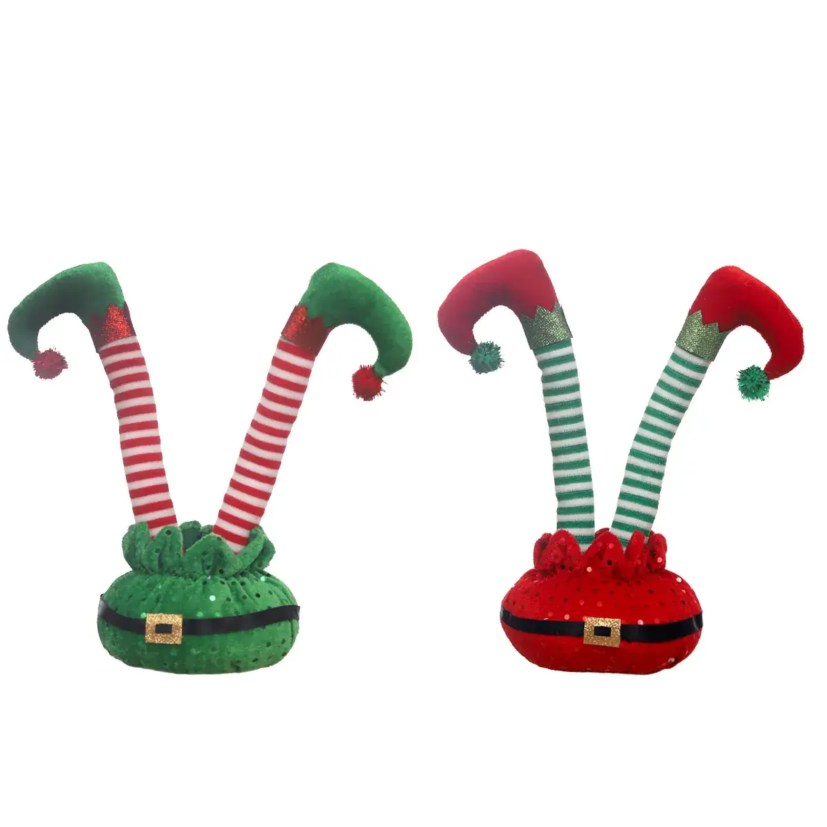 Christmas Elf Foot Decor Red Green Striped