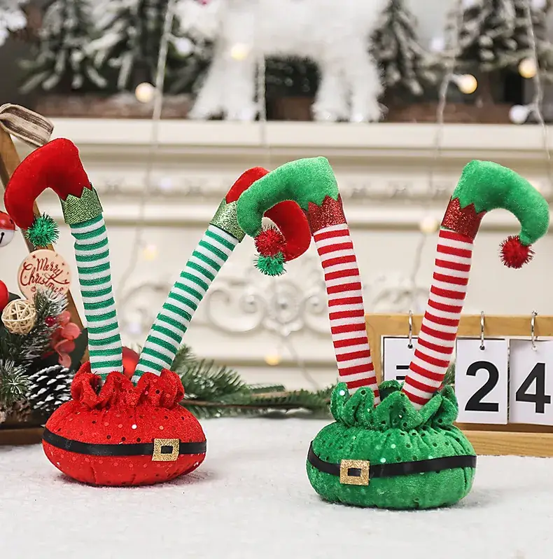 Christmas Elf Foot Decor Red Green Striped — feature 1