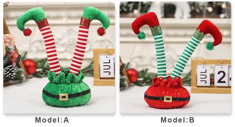 Christmas Elf Foot Decor Red Green Striped — feature 5