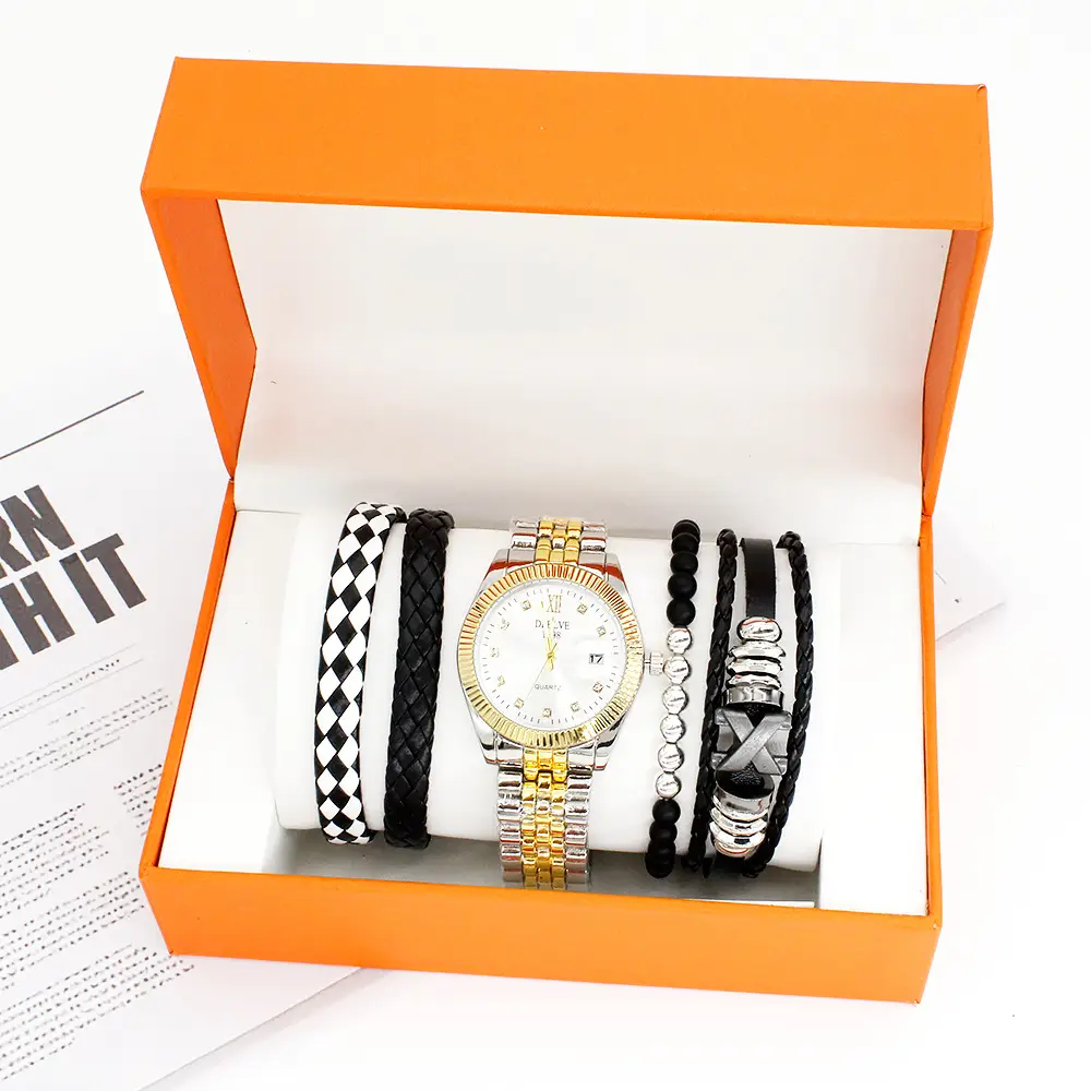 4 Pcs Men's Quartz Bracelet Watch Set with Diamond Calendar & Box Suit — feature 10
