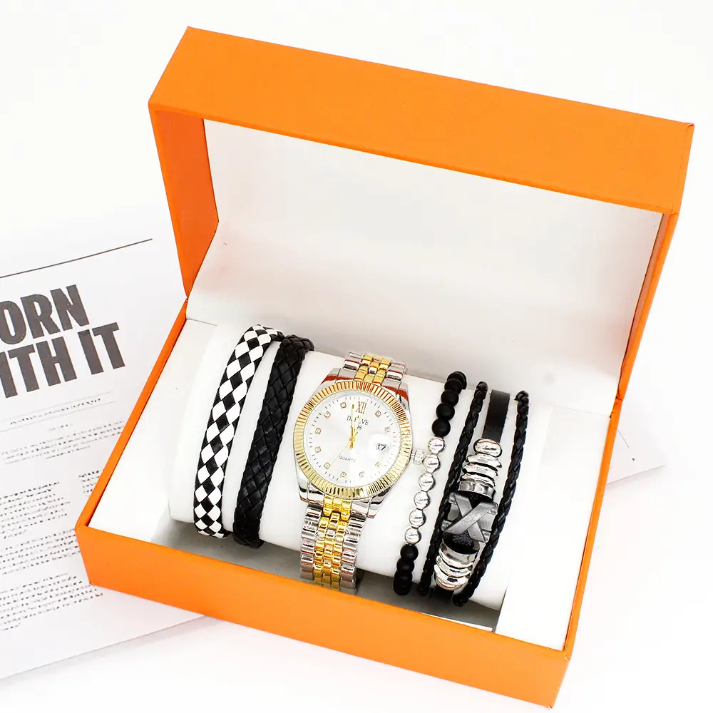 4 Pcs Men's Quartz Bracelet Watch Set with Diamond Calendar & Box Suit — feature 11
