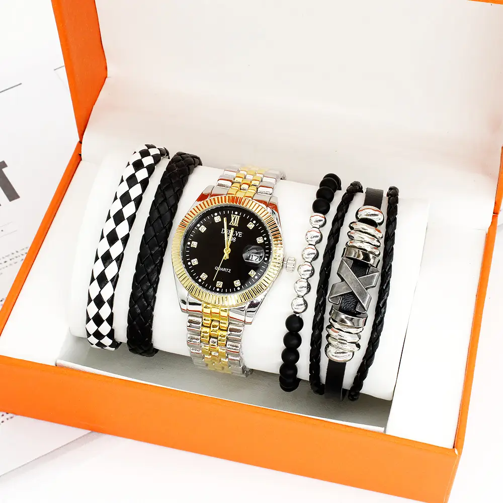 4 Pcs Men's Quartz Bracelet Watch Set with Diamond Calendar & Box Suit — feature 9