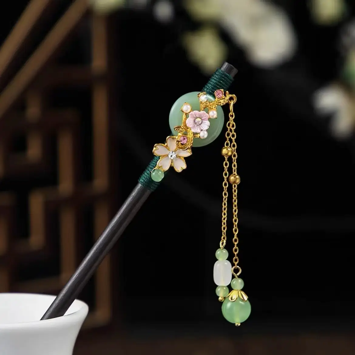 Ancient Hanfu Hairpin Tassel Step Shake Wood Chopsticks - Image 12