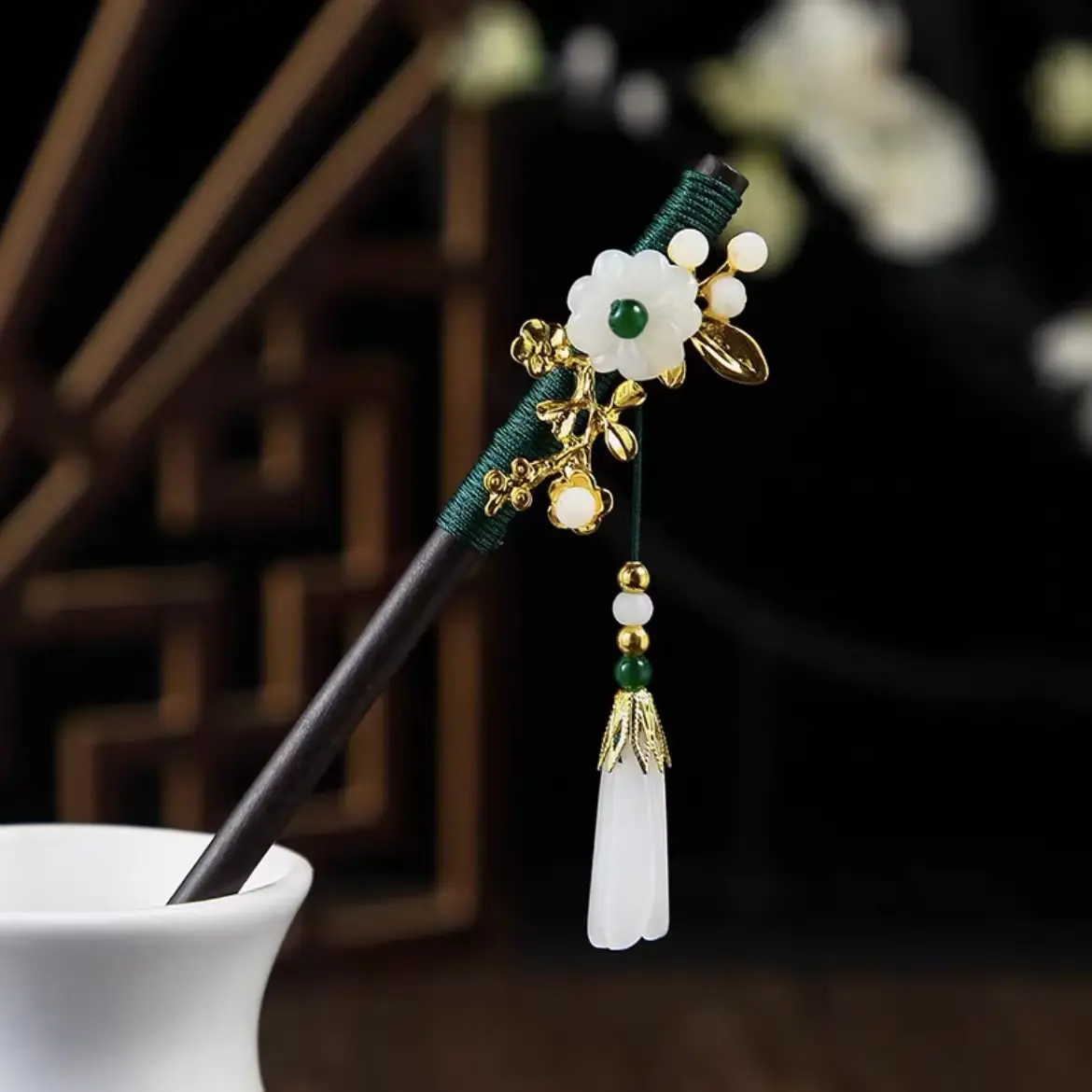 Ancient Hanfu Hairpin Tassel Step Shake Wood Chopsticks - Image 13