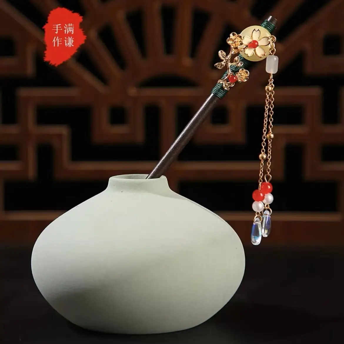 Ancient Hanfu Hairpin Tassel Step Shake Wood Chopsticks - Image 14