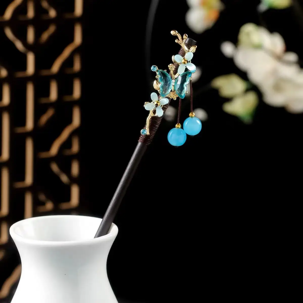 Ancient Hanfu Hairpin Tassel Step Shake Wood Chopsticks - Image 25