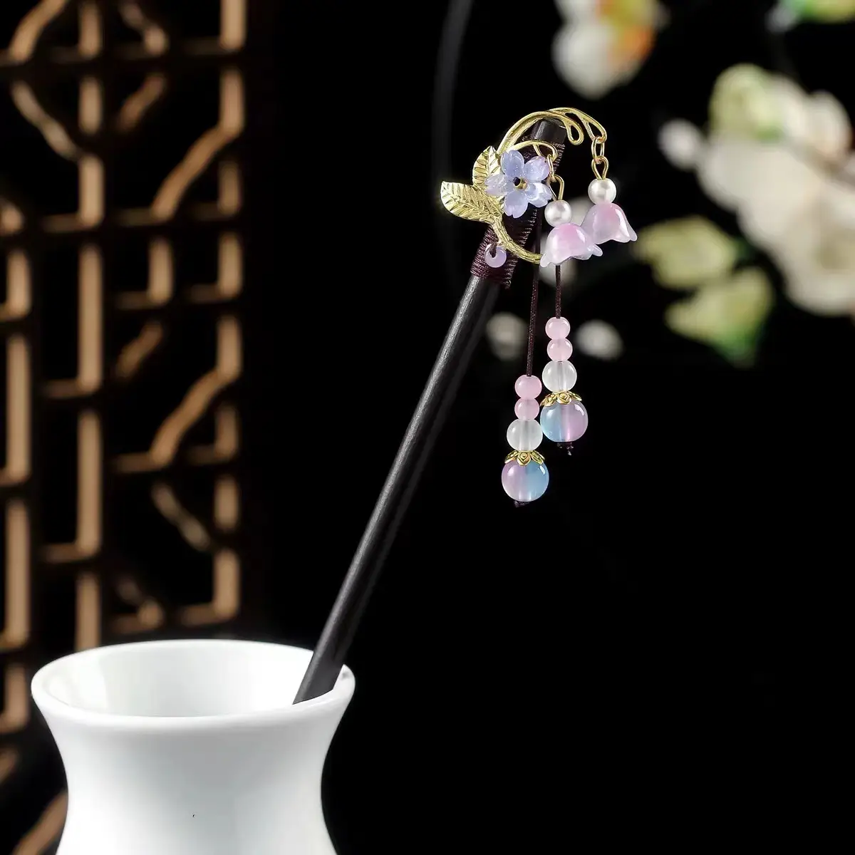 Ancient Hanfu Hairpin Tassel Step Shake Wood Chopsticks - Image 26