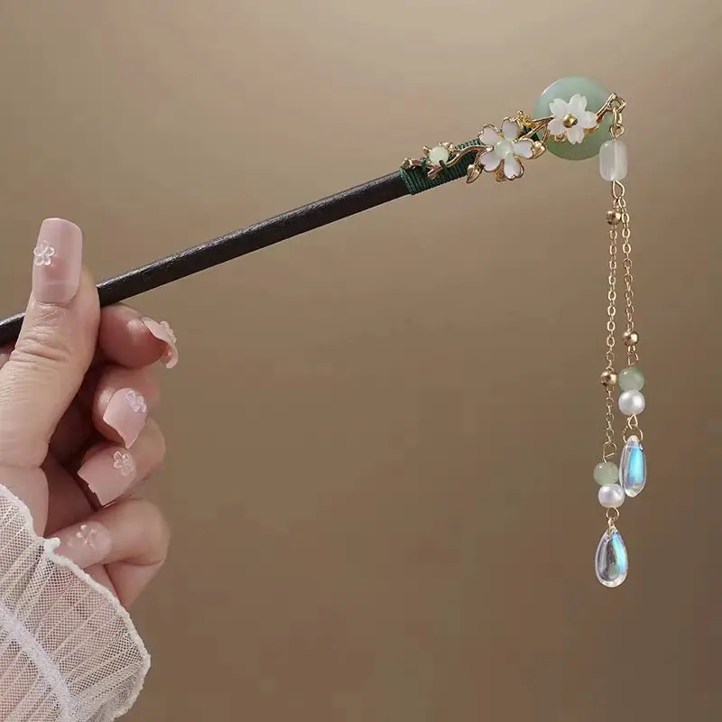 Ancient Hanfu Hairpin Tassel Step Shake Wood Chopsticks - Image 27