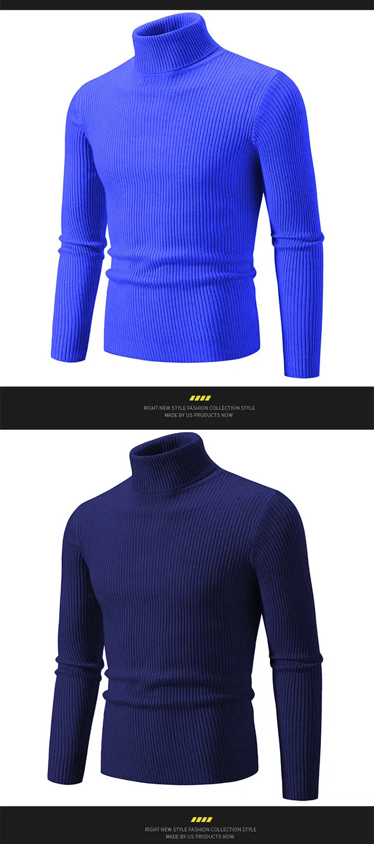 Men's Light Gray Turtleneck Sweater Plus Size — feature 12