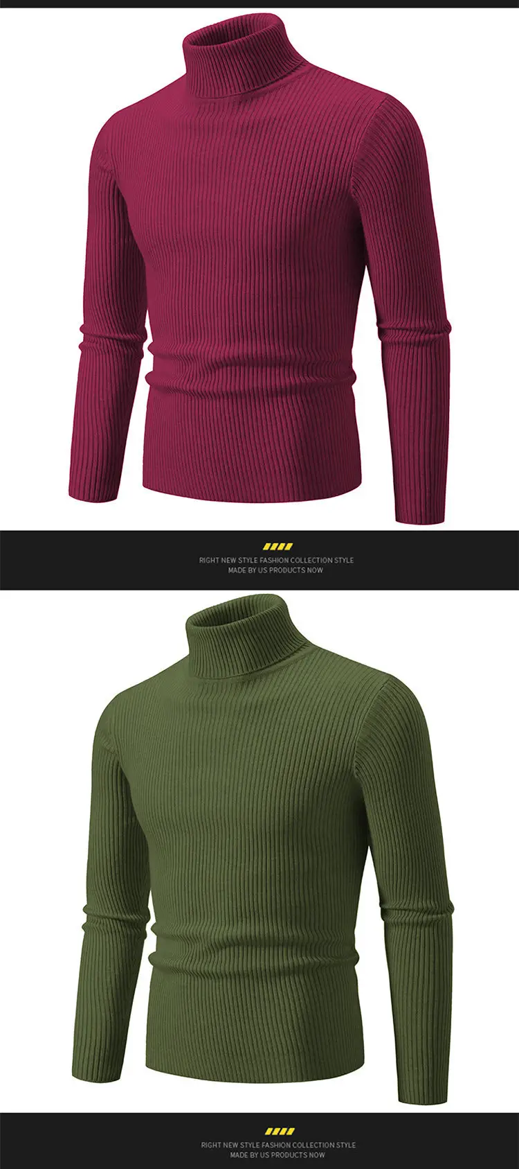 Men's Light Gray Turtleneck Sweater Plus Size — feature 15