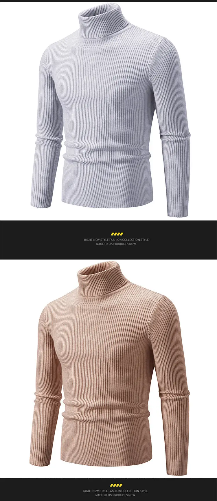 Men's Light Gray Turtleneck Sweater Plus Size — feature 16