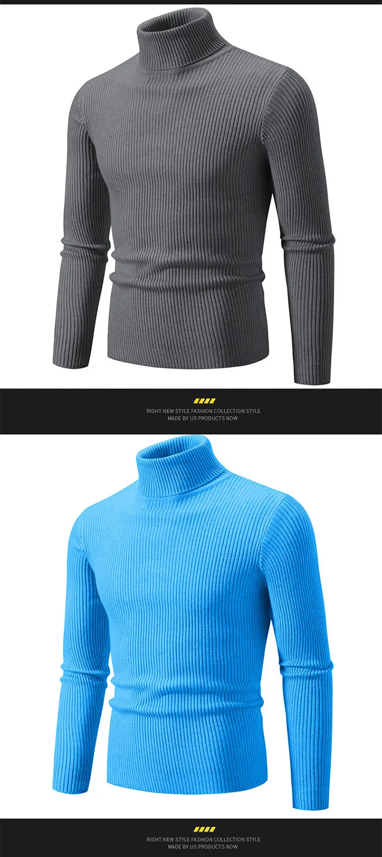 Men's Light Gray Turtleneck Sweater Plus Size — feature 17