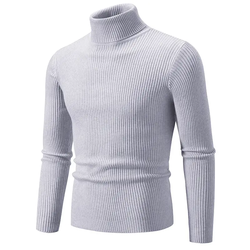 Men's Light Gray Turtleneck Sweater Plus Size - Image 3