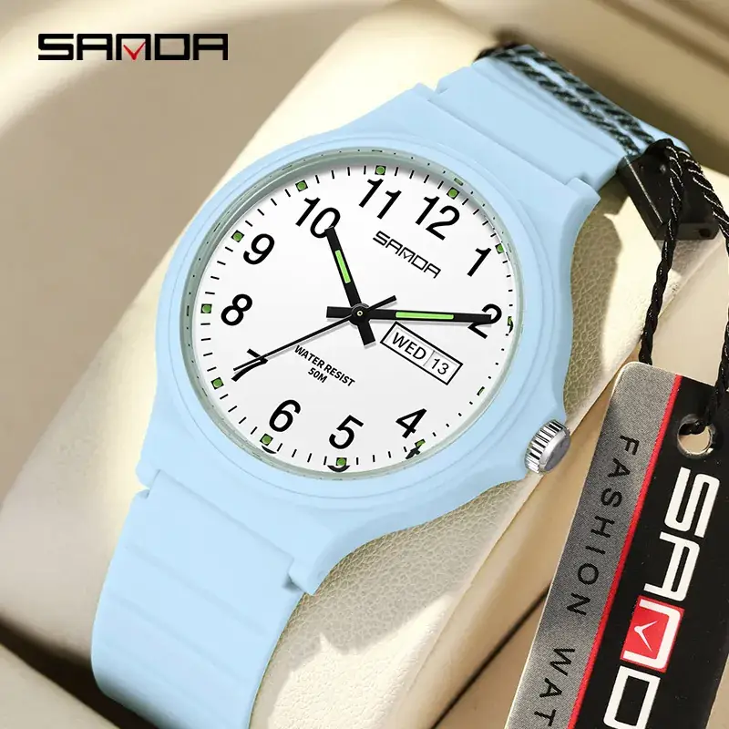 Sanda Black Quartz Watch for Men Women