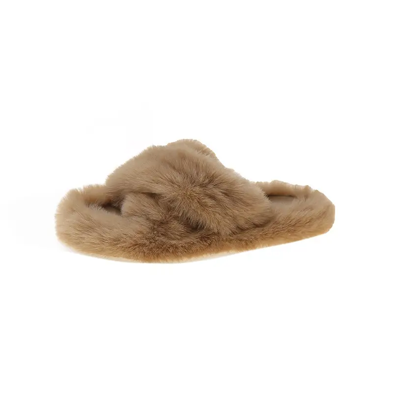 Internet celebrity plush slippers women's outdoor wear autumn and winter New Fashion ins home non-slip all-match flat cotton slippers