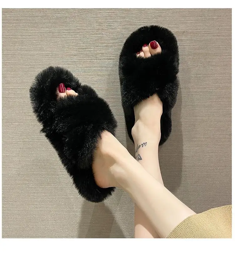 Internet celebrity plush slippers women's outdoor wear autumn and winter New Fashion ins home non-slip all-match flat cotton slippers — feature 11