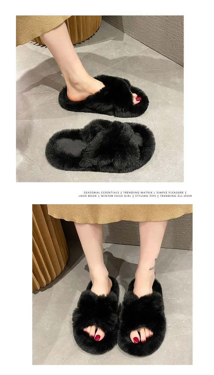 Internet celebrity plush slippers women's outdoor wear autumn and winter New Fashion ins home non-slip all-match flat cotton slippers — feature 12