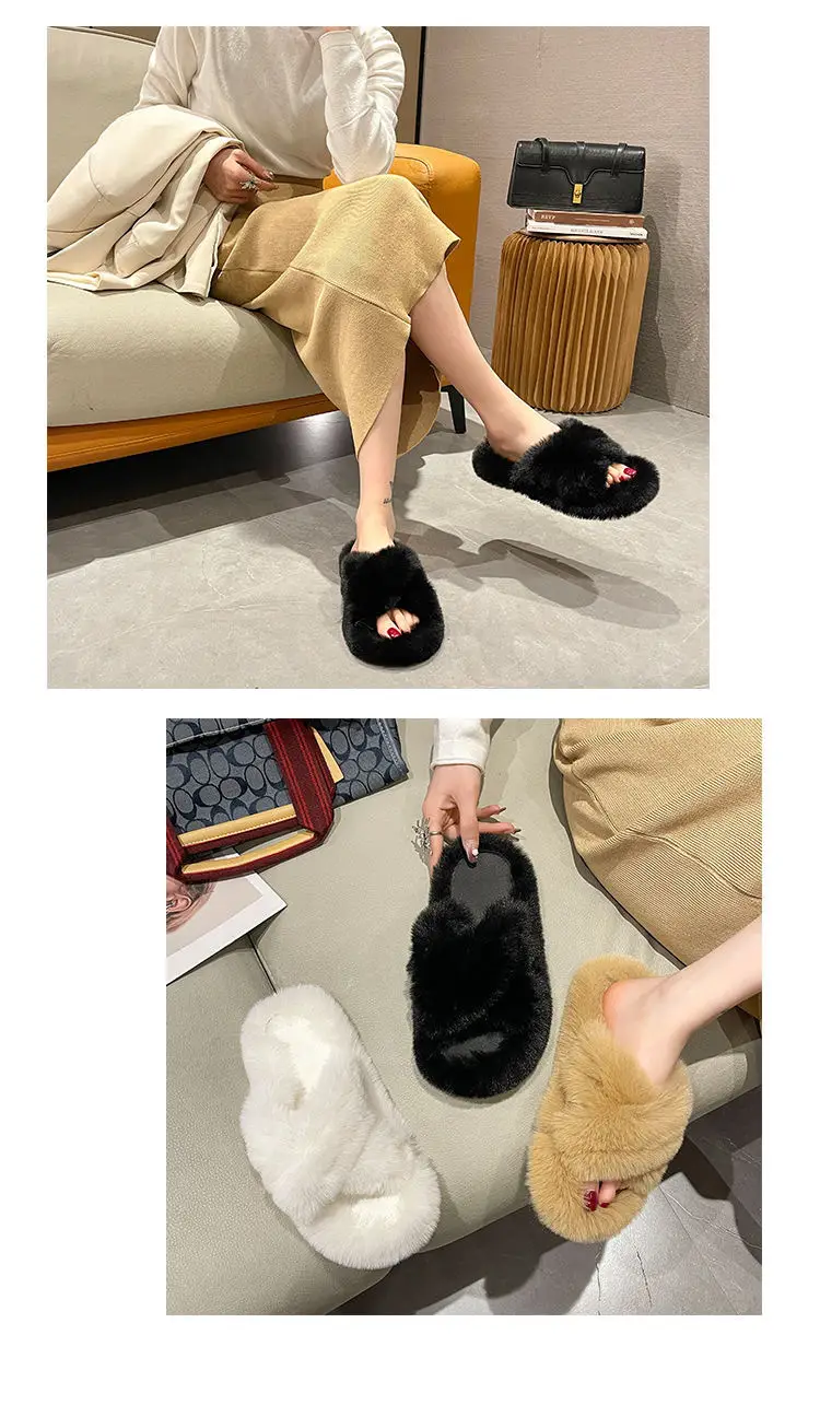 Internet celebrity plush slippers women's outdoor wear autumn and winter New Fashion ins home non-slip all-match flat cotton slippers — feature 13