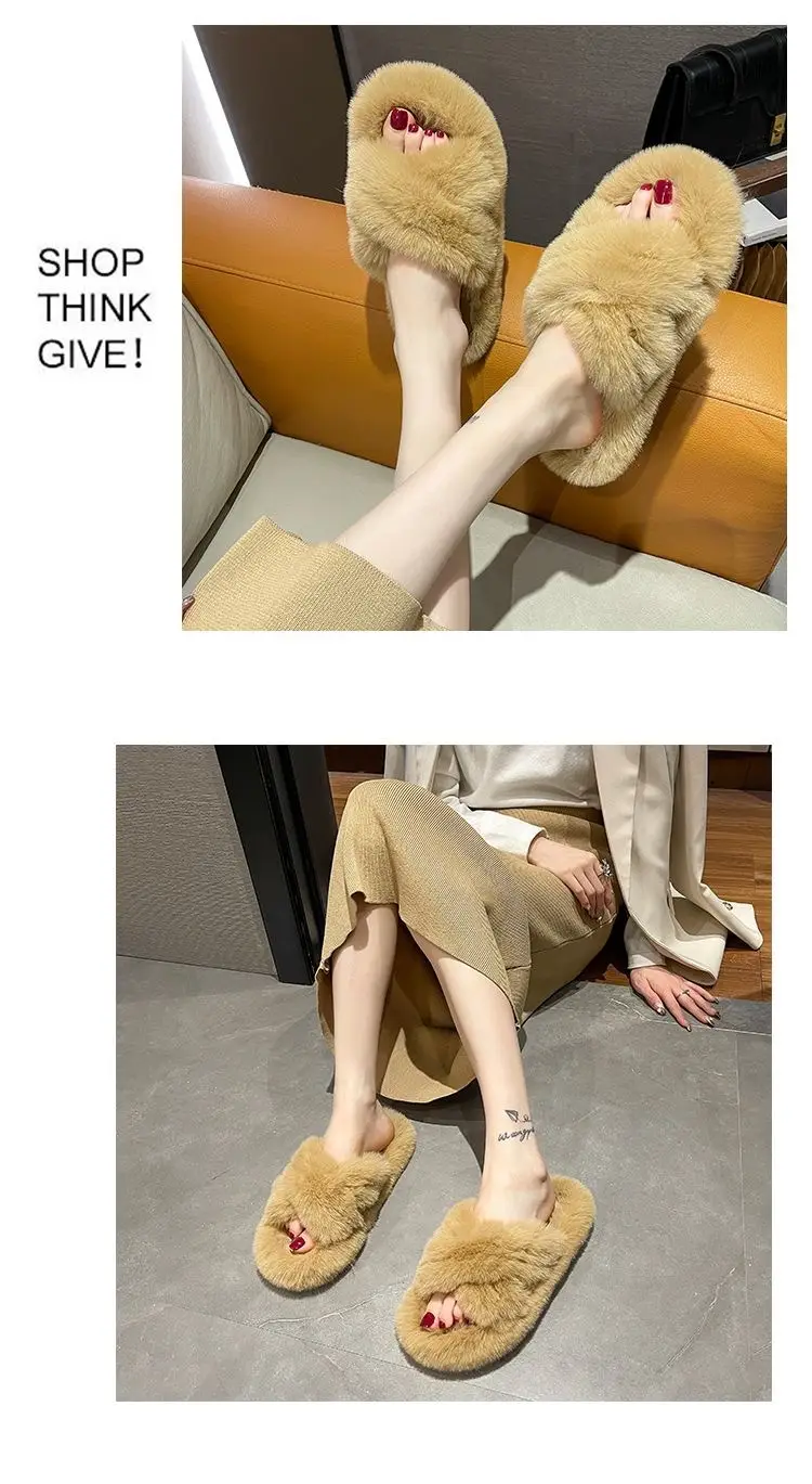 Internet celebrity plush slippers women's outdoor wear autumn and winter New Fashion ins home non-slip all-match flat cotton slippers — feature 14