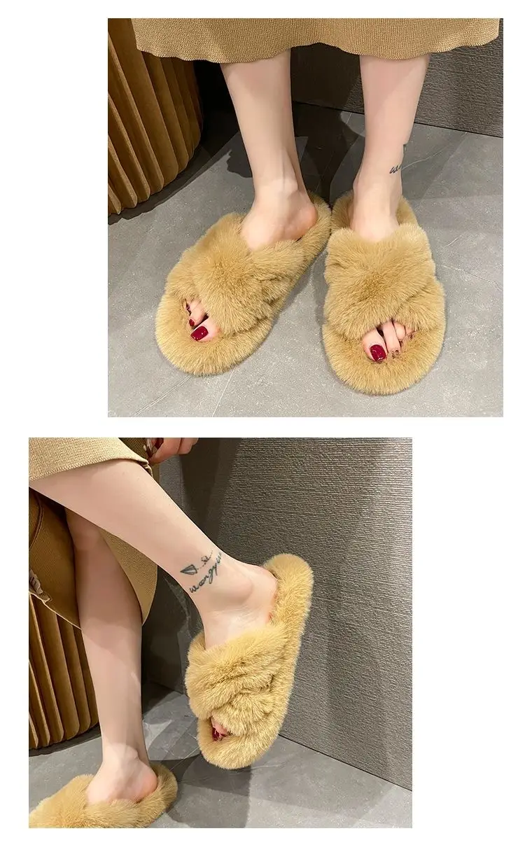 Internet celebrity plush slippers women's outdoor wear autumn and winter New Fashion ins home non-slip all-match flat cotton slippers — feature 15