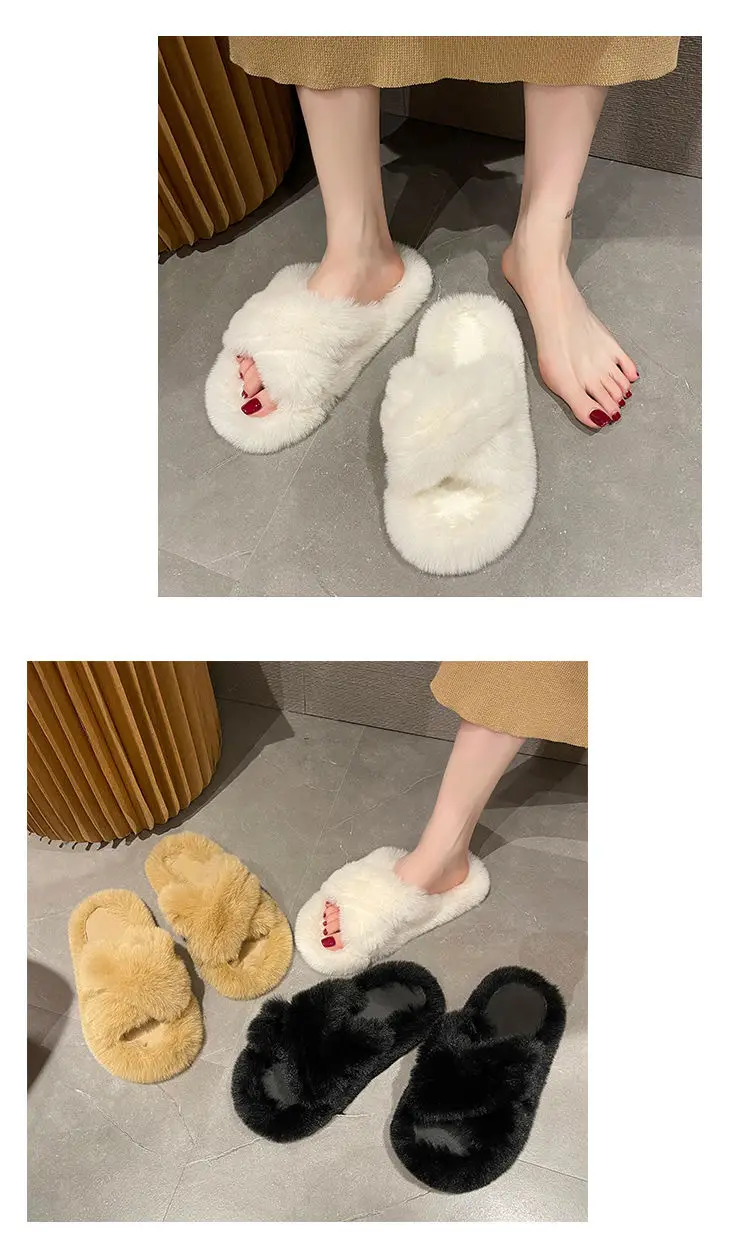 Internet celebrity plush slippers women's outdoor wear autumn and winter New Fashion ins home non-slip all-match flat cotton slippers — feature 16