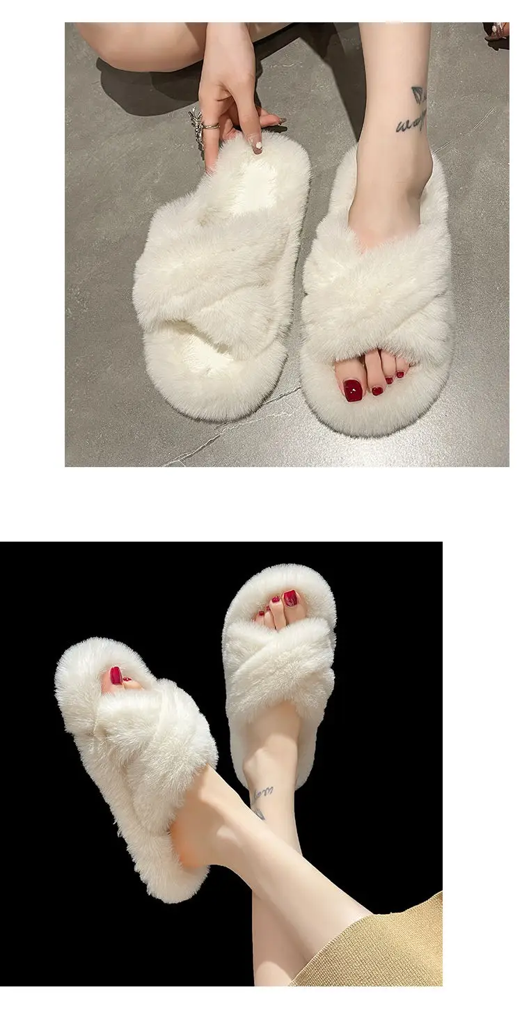 Internet celebrity plush slippers women's outdoor wear autumn and winter New Fashion ins home non-slip all-match flat cotton slippers — feature 17