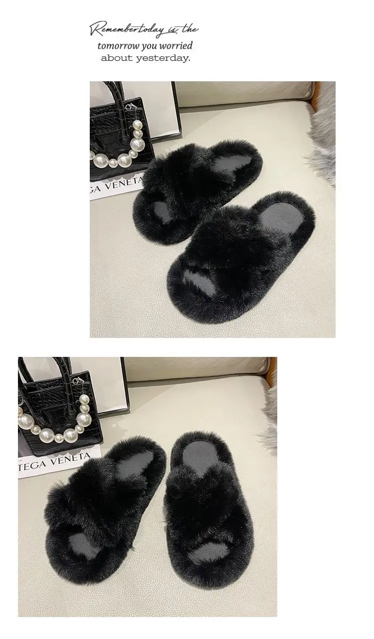 Internet celebrity plush slippers women's outdoor wear autumn and winter New Fashion ins home non-slip all-match flat cotton slippers — feature 18