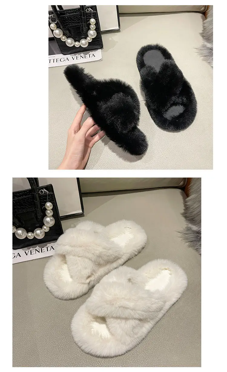 Internet celebrity plush slippers women's outdoor wear autumn and winter New Fashion ins home non-slip all-match flat cotton slippers — feature 19