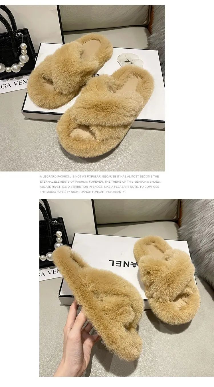 Internet celebrity plush slippers women's outdoor wear autumn and winter New Fashion ins home non-slip all-match flat cotton slippers — feature 21