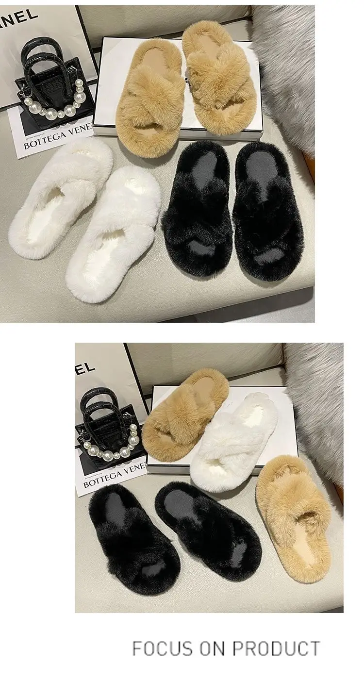 Internet celebrity plush slippers women's outdoor wear autumn and winter New Fashion ins home non-slip all-match flat cotton slippers — feature 22