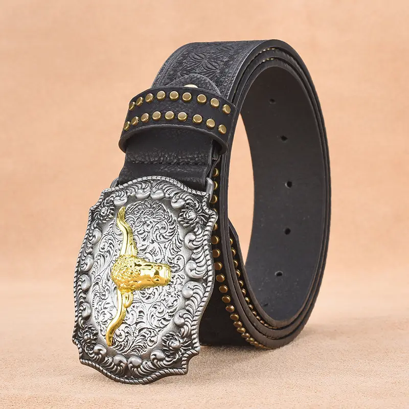 Men's Black Rivet Belt Retro Style Trousers Belt - Image 4