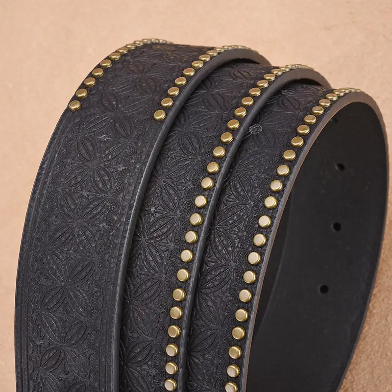 Men's Black Rivet Belt Retro Style Trousers Belt - Image 6