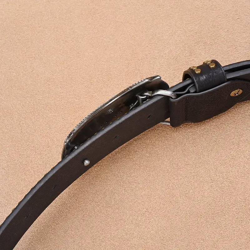 Men's Black Rivet Belt Retro Style Trousers Belt - Image 7