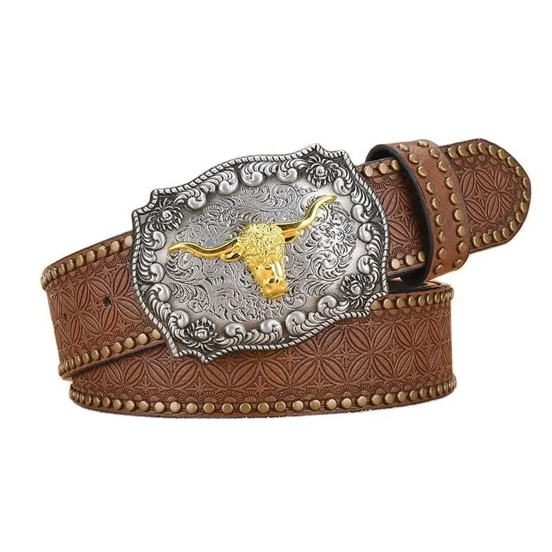 Men's Black Rivet Belt Retro Style Trousers Belt - Image 8