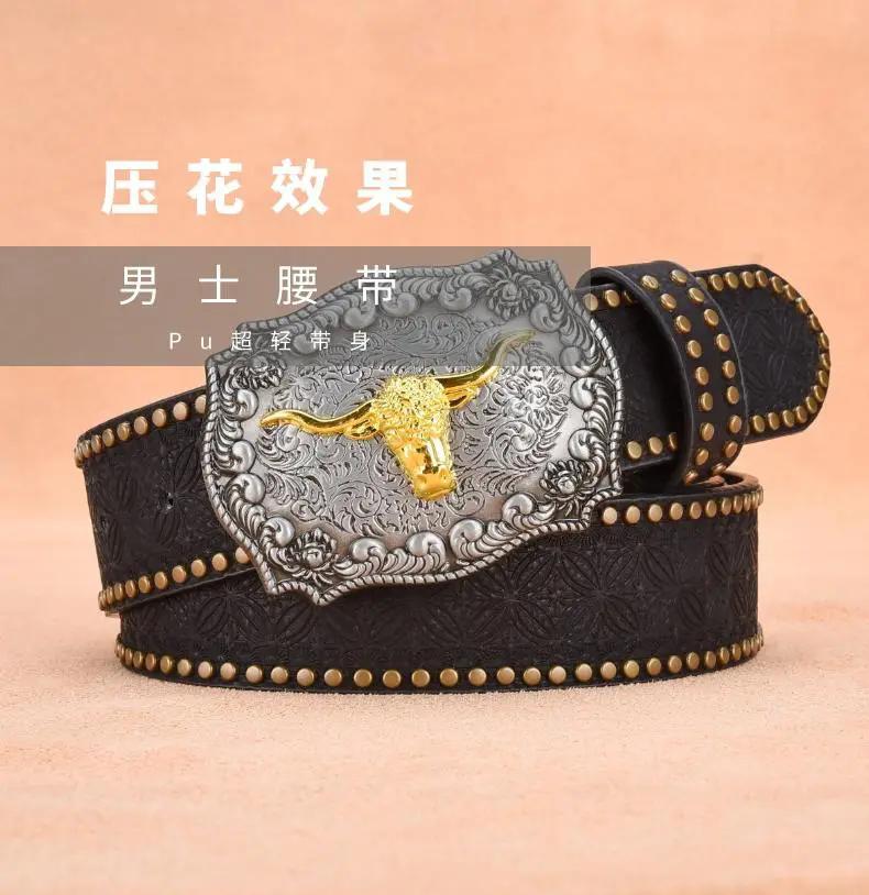 Men's Black Rivet Belt Retro Style Trousers Belt β feature 1